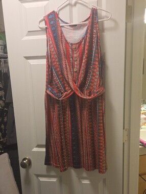 Sleeveless Red & Blue Patterned Summer Dress